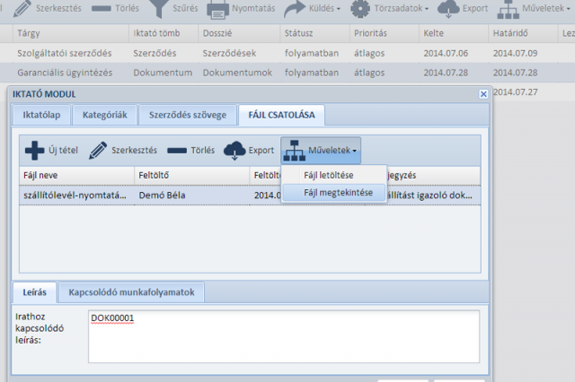 Iktató: Fájl feltöltés-letöltés - Online CRM