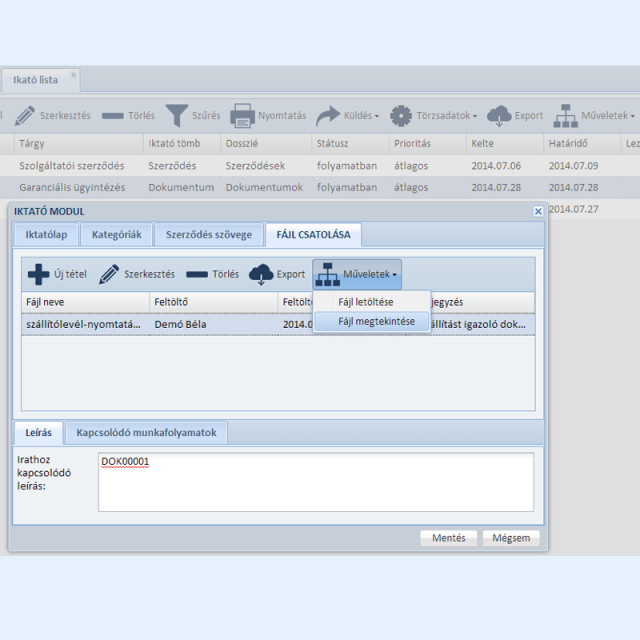 Iktató: Fájl feltöltés-letöltés - Online CRM