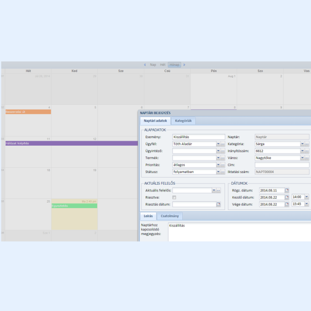 Naptár adatok - Online CRM