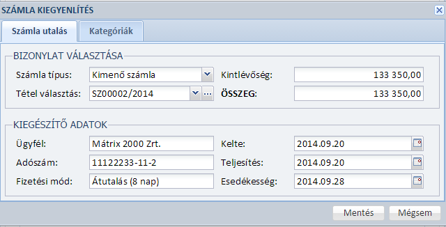 Számla kiegyenlítése - Számlázó