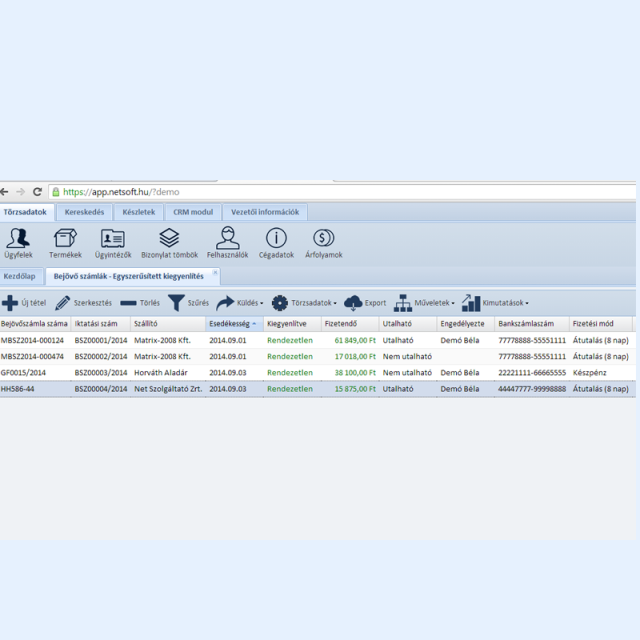 Utalási lista (bejövő számla)