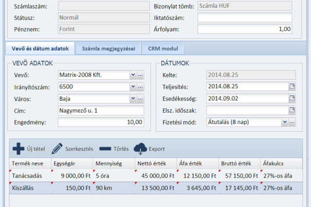 Számla kiállítása