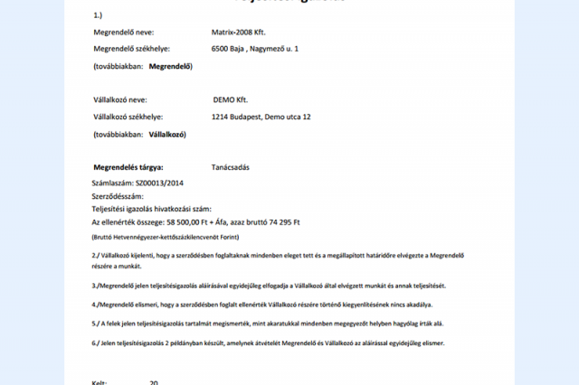 Teljesítési igazolás